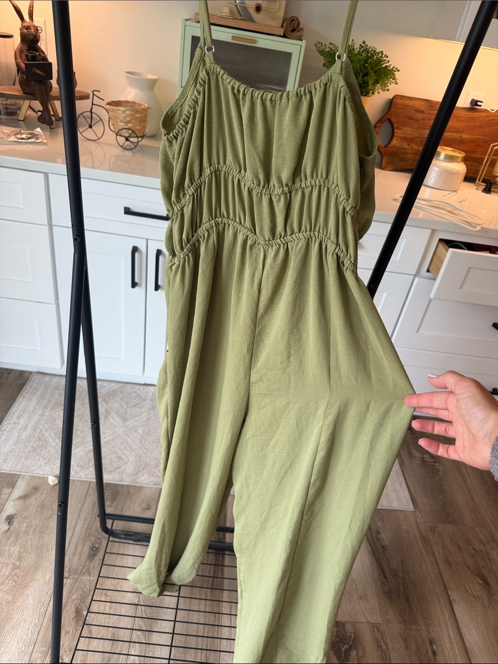 MAC Cosmetics Olive Green Spaghetti-Strap Jumpsuit with Pockets - Picture 3 of 5
